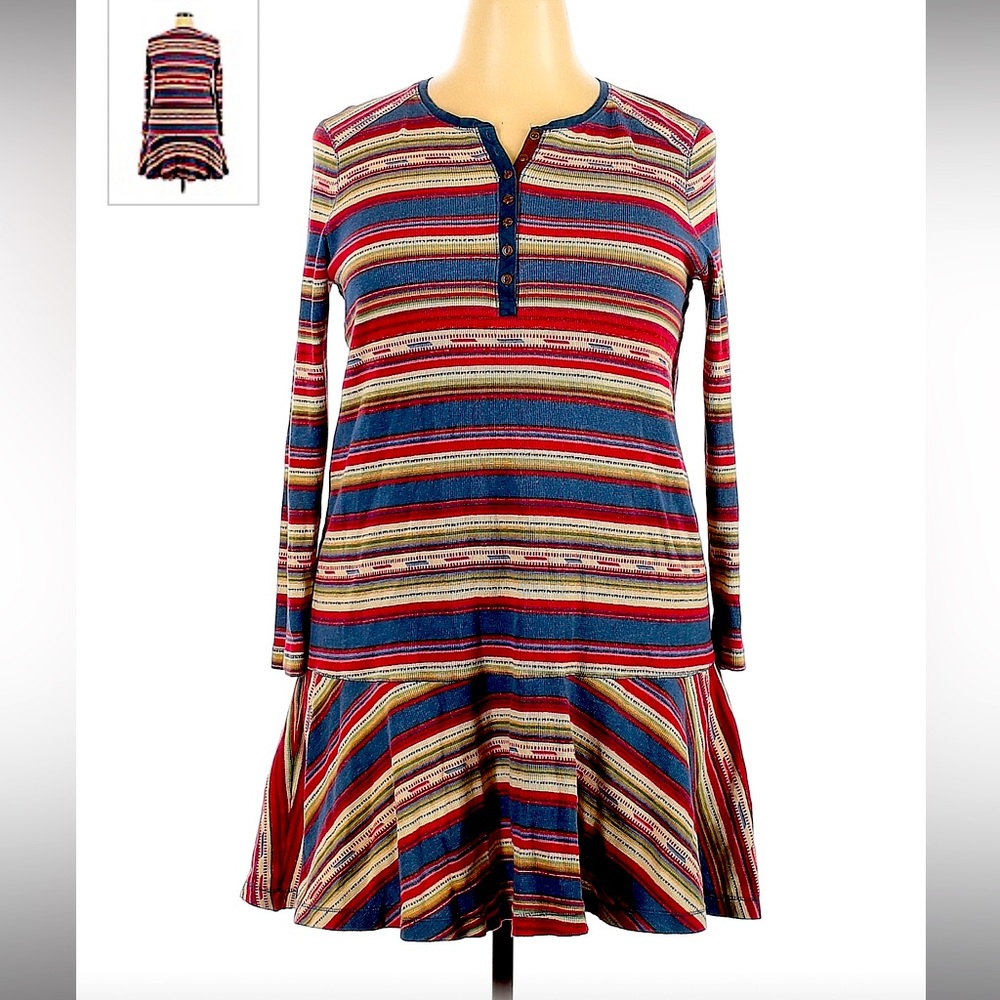 Lauren Ralph Lauren striped long sleeve waffle knot drop waist cotton dress